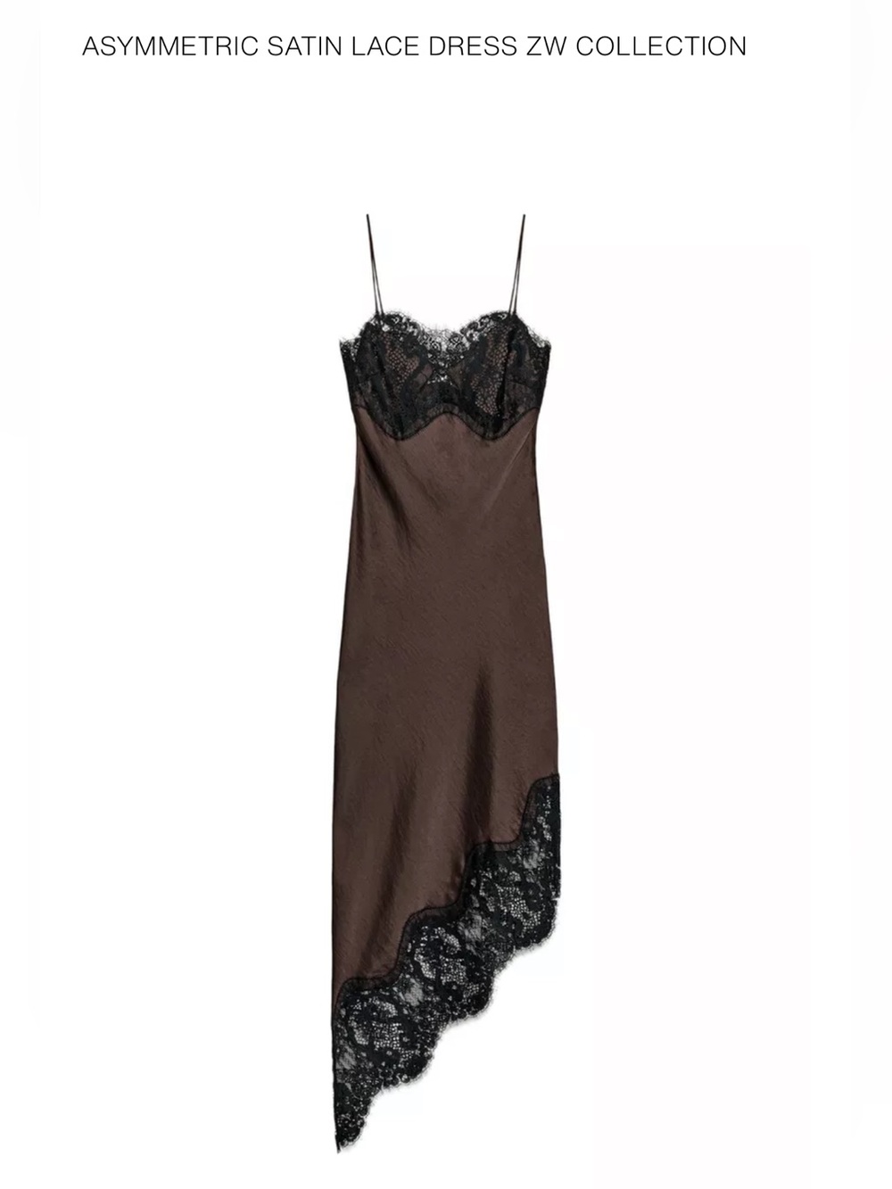 Zara Asymmetric Satin Lace Dress in Brown & Black Size Large